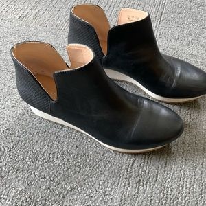 Dr. Scholls Womens Black Leather Saraleah Wedge Ankle Boots Booties_Size 7M